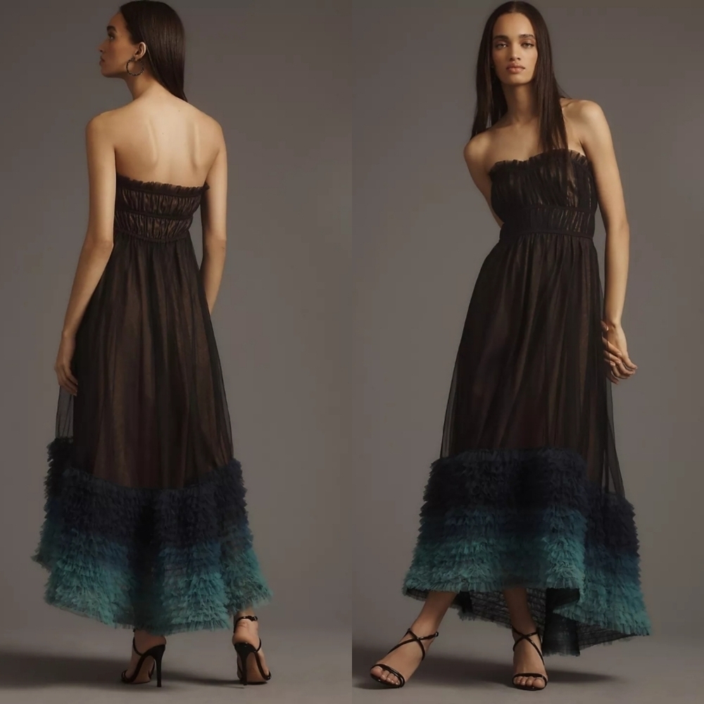 Anthropologie Black and Teal Midi Dress